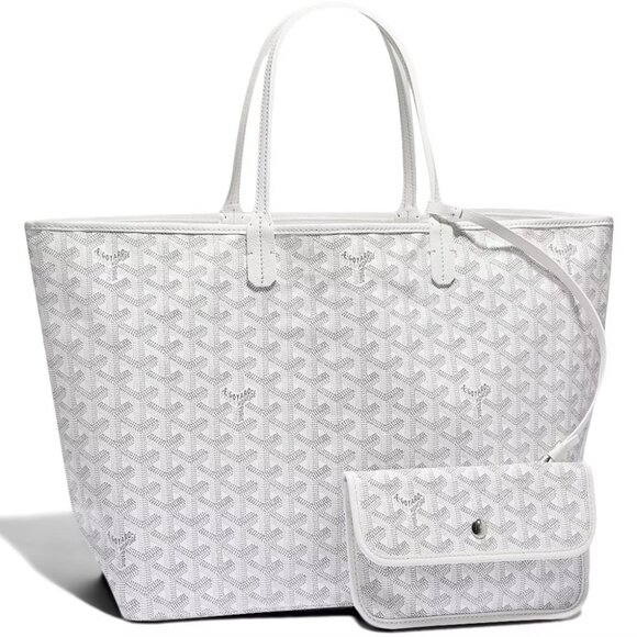Goyard Handbags - Goyard Saint Louis PM White Shoulder Tote Bag & Pouch Wallet St Louis Purse